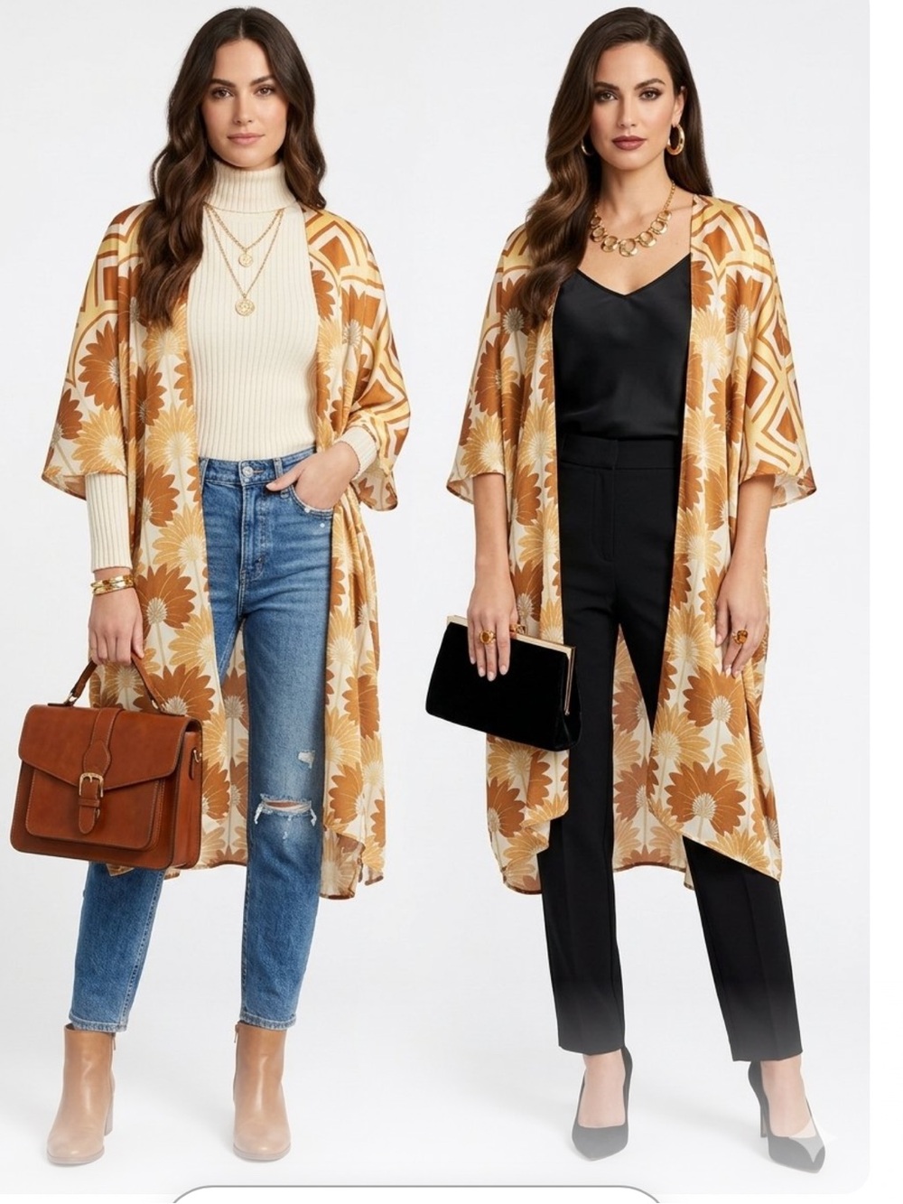 Dress Forum Cream and Tan Floral Kimono Cardigan